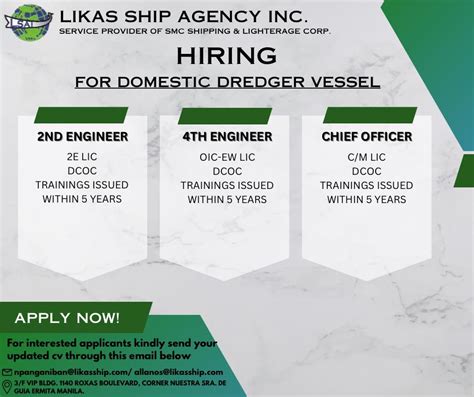 likas ship agency inc|15 Positions for Bulk Carrier Vessel .